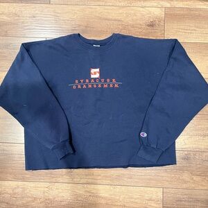 Champion Vintage Navy Blue Syracuse Orangemen Crewneck Cropped Pullover Sweater